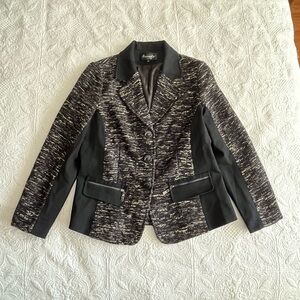 Amanda Collection Black and White Tweed Contrast-Panel Blazer